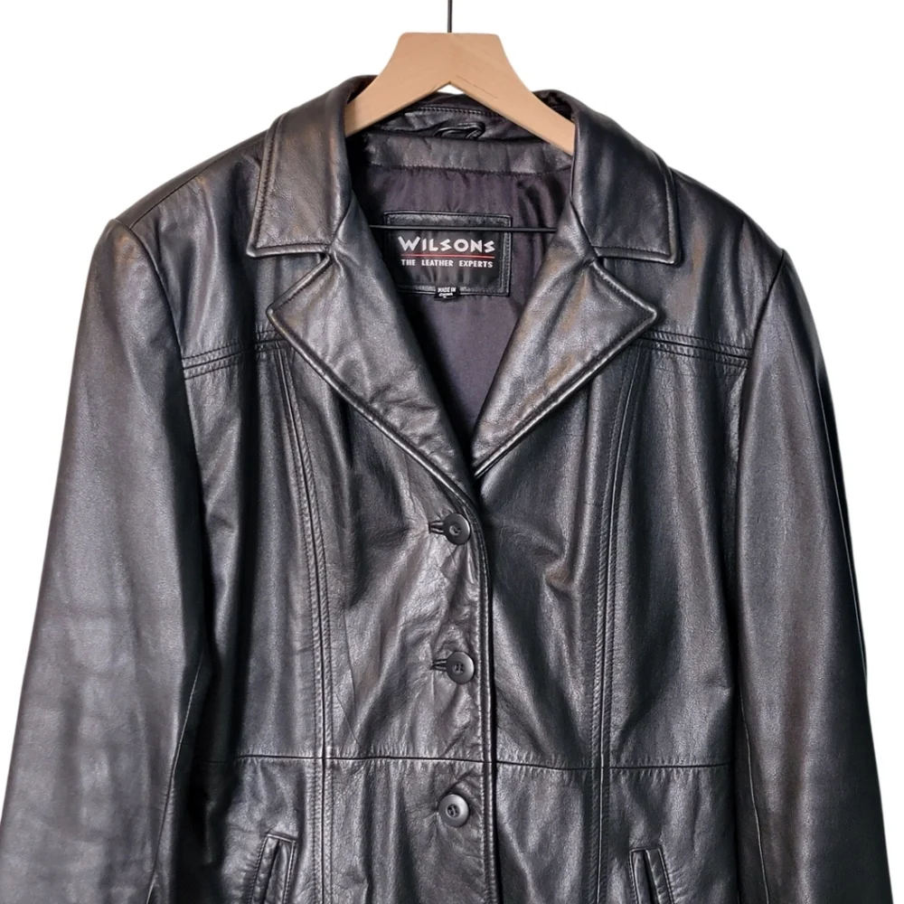 Wilsons Black Leather Fully Lined Coat Womens‎ Size L